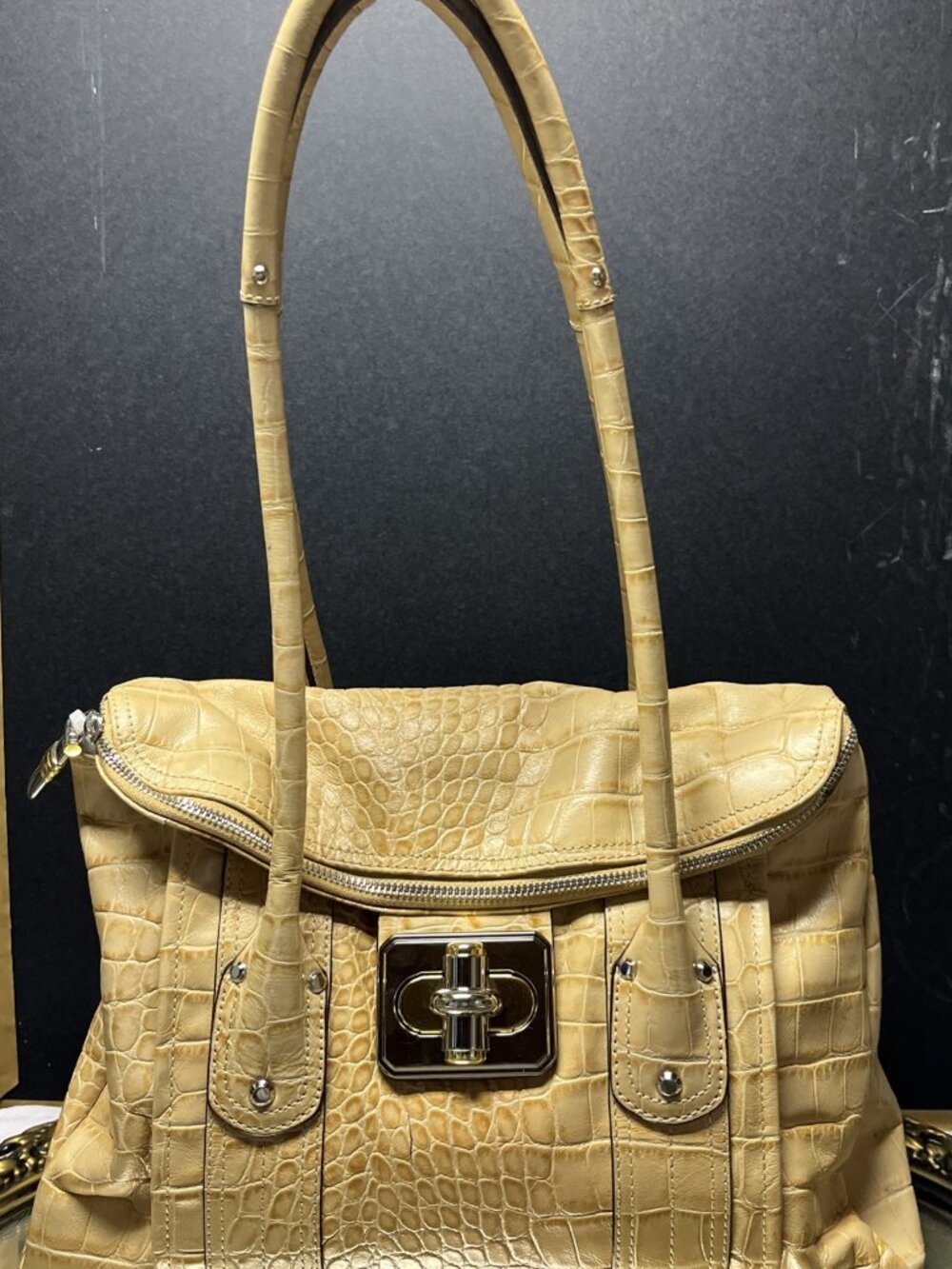 Genuine Leather Crocodile Embossed Crocodile Embossed Shoulder Tote  14”